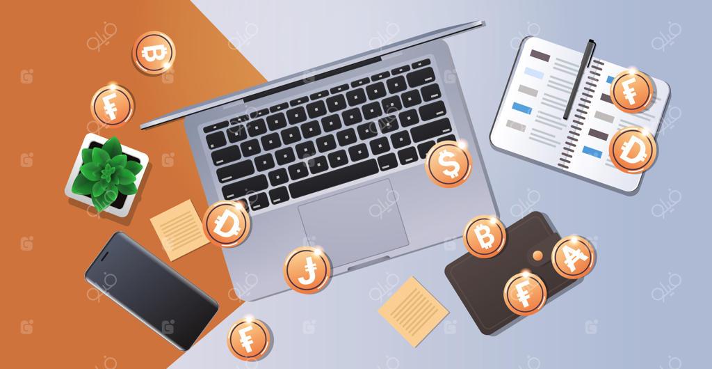 سکه‌های طلا روی لپ‌تاپ: مفهوم ارز دیجیتال و فناوری بلاکچین در دنیای رمزارزها