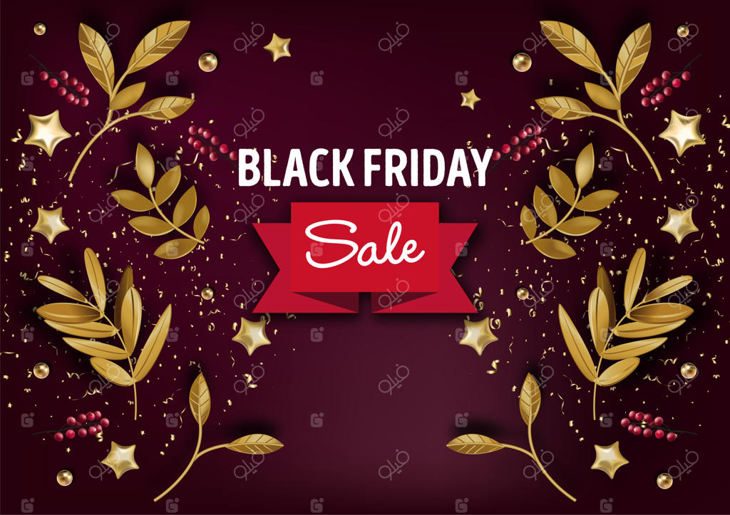 بنر تبلیغاتی با روبان‌ها و برگ‌های تزئینی. تخفیف‌ها و فروش ویژه جمعه سیاه برای فروشگاه‌ها. خرید در پاییز با کاهش قیمت‌ها و هزینه‌ها. وکتور به سبک تخت