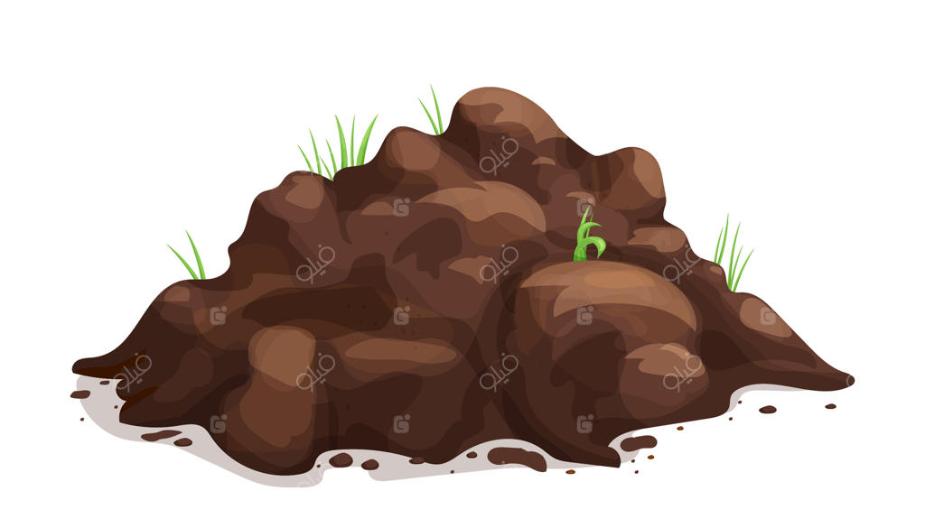 عنصر طراحی توده خاک، پشته زمینی. کمپوست باغ کشاورزی ارگانیک با علف و خاک. باغبانی بهاری. گل قهوه‌ای یا چمن، خاک رس.