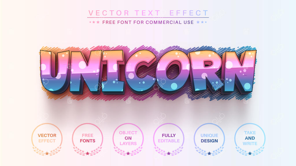 افکت متن سه‌بعدی یونیکورن با قابلیت ویرایش فونت