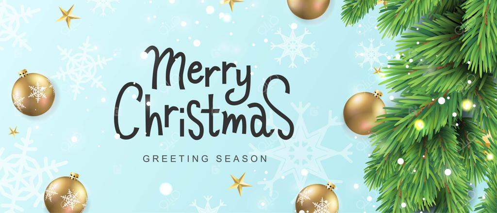کارت متن دست‌نویسی تبریک کریسمس. شاخه کاج واقعی با توپ‌های طلایی.