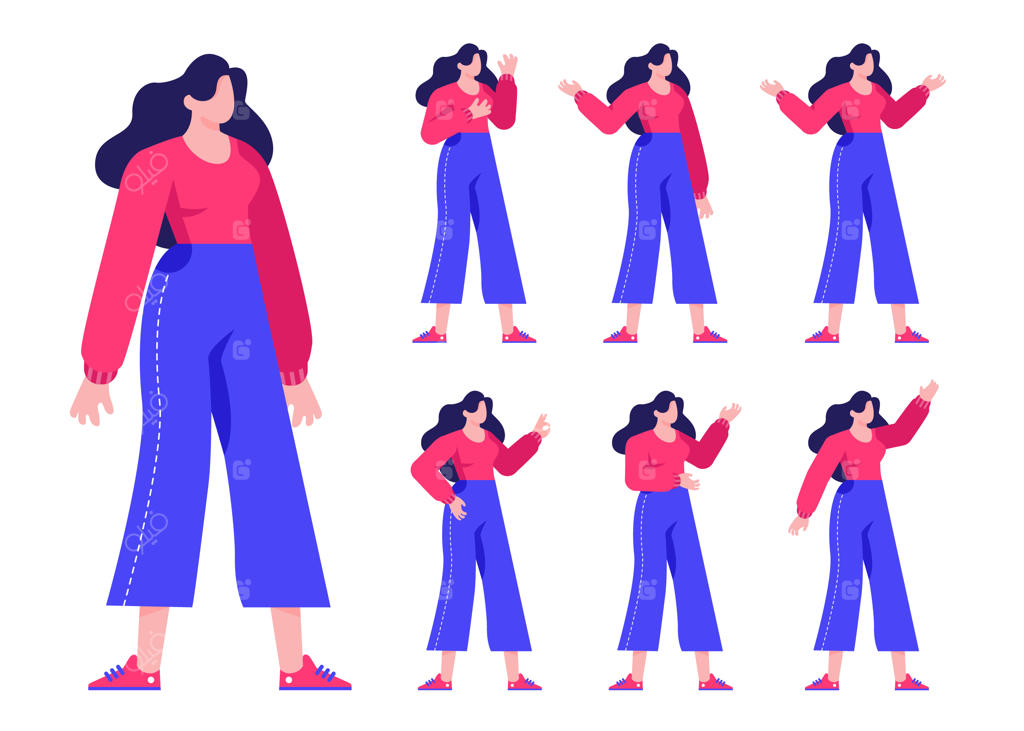 نقاشی فلت طراحی شخصیت مرد و زن در سبک تخت