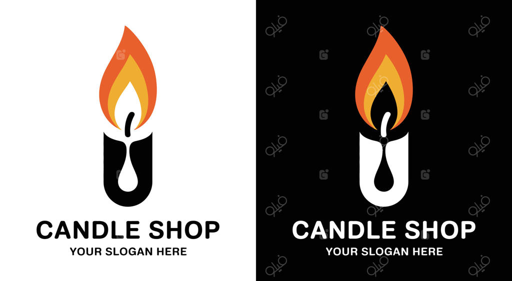 لوگوی فروشگاه شمع با طرح فیتیله مشکی ضخیم و قطره برای درخشش محصولات دست‌ساز