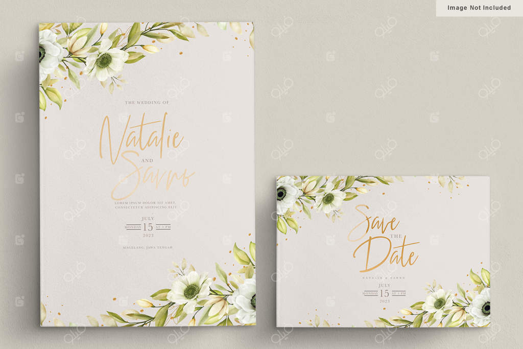 کارت دعوت با طرح آبرنگی گل شقایق و آنمون