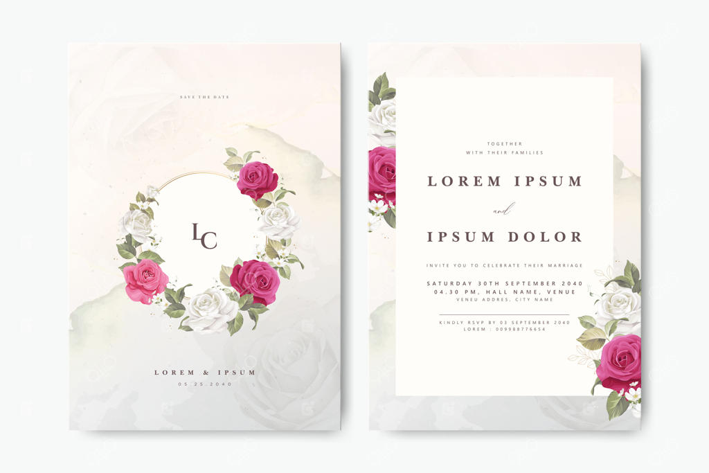 دعوتنامه شیک و گل‌دار عروسی برای روز خاص شما - طراحی حرفه‌ای وکتور