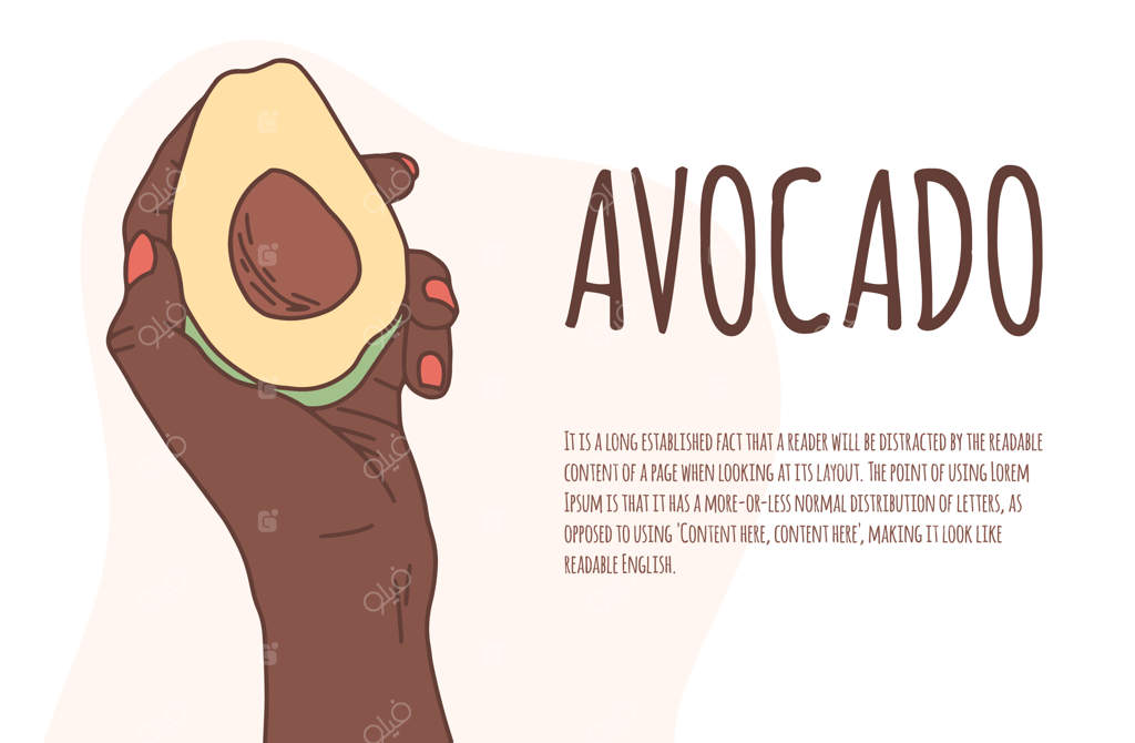 بنر وکتور دست آفریقایی که آووکادو نگه داشته روی پس‌زمینه‌ی مجزا