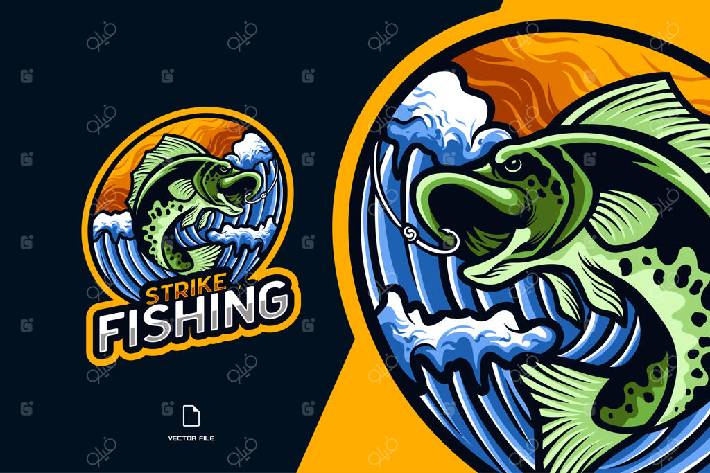 تصویر لوگوی ماسکوت ماهیگیری برای تیم ورزشی و بازی‌رایانه‌ای