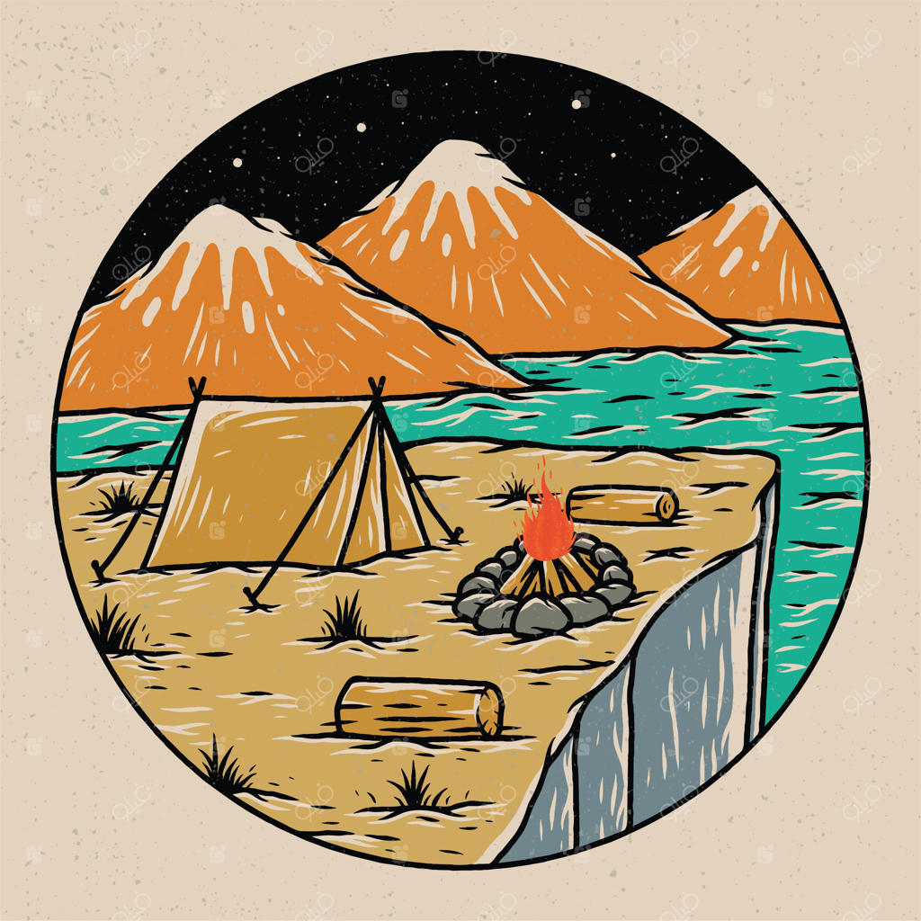 طرح هنری کمپینگ با سبک طراحی دستی