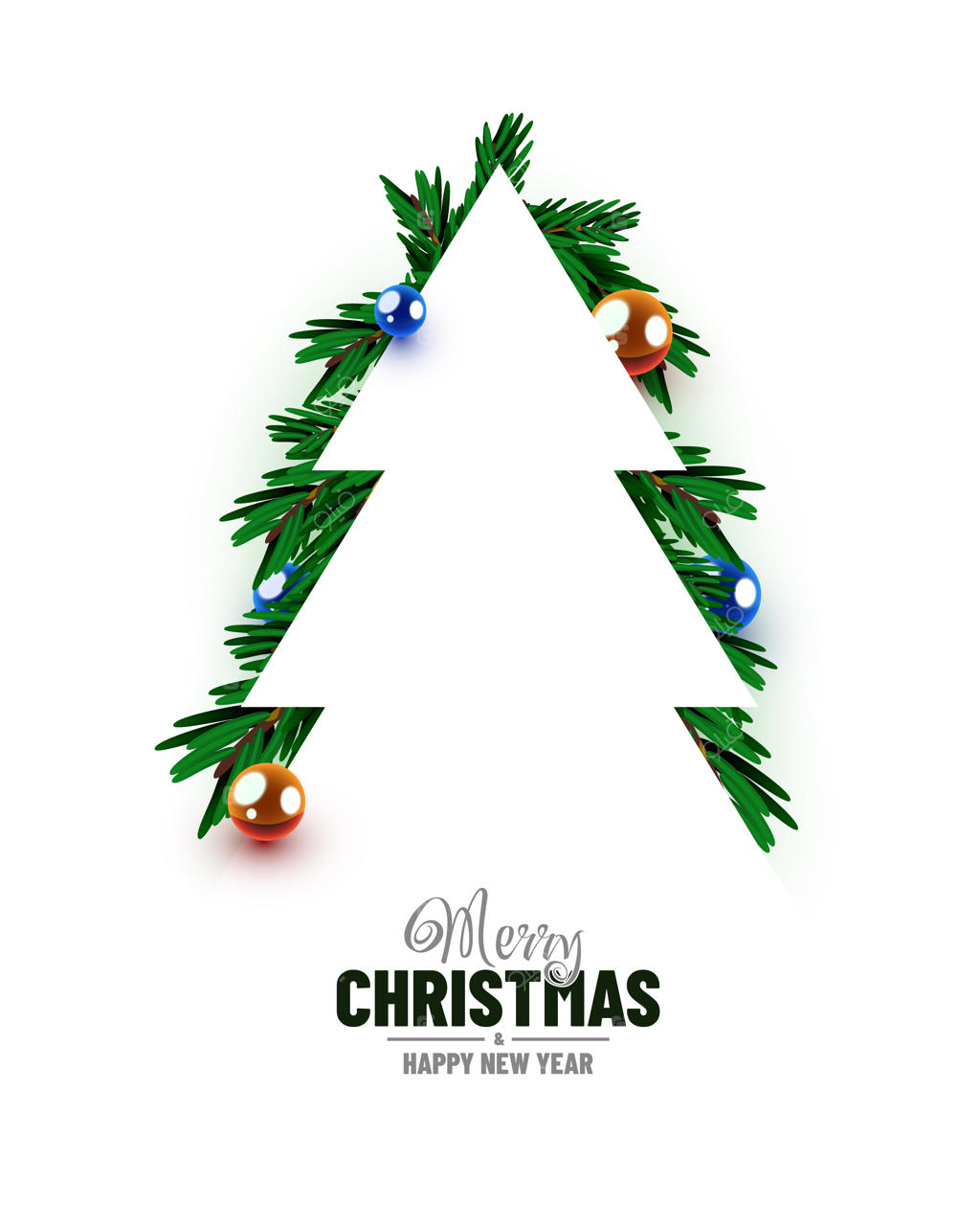 قاب کریسمس و سال نو با تزئینات درخت کریسمس