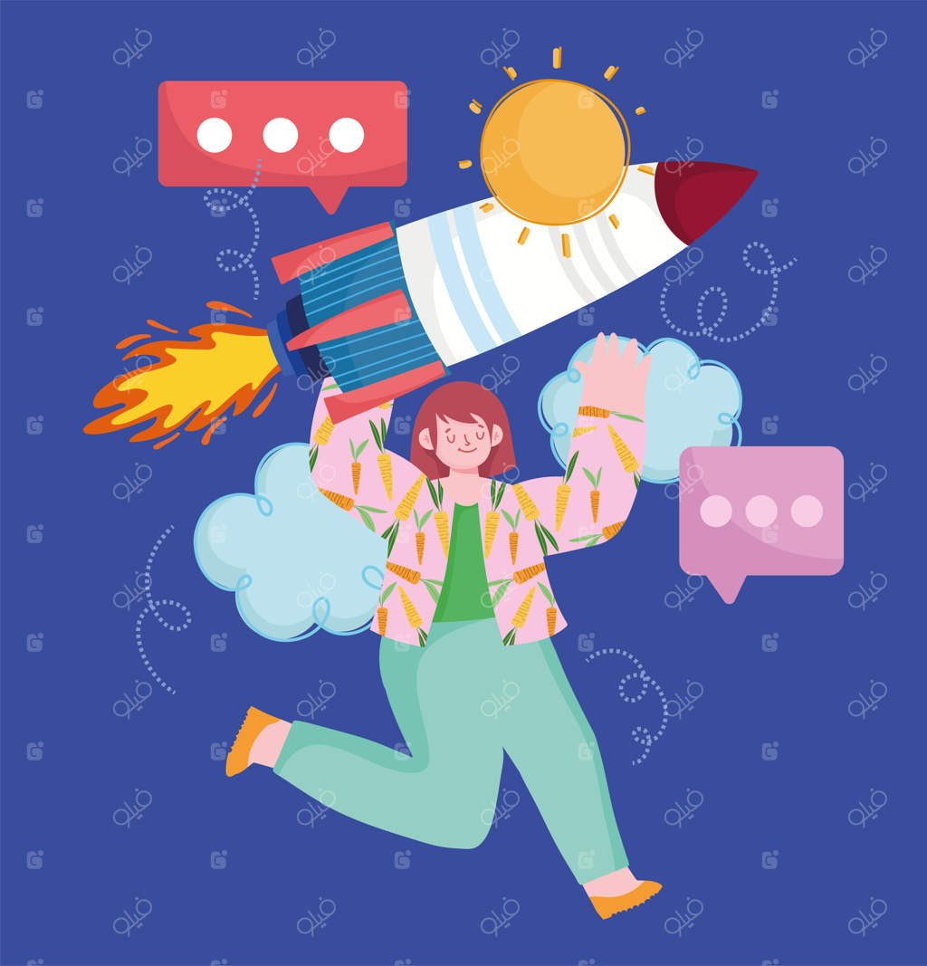 کاریکاتور زن کارآفرین و استارتاپ