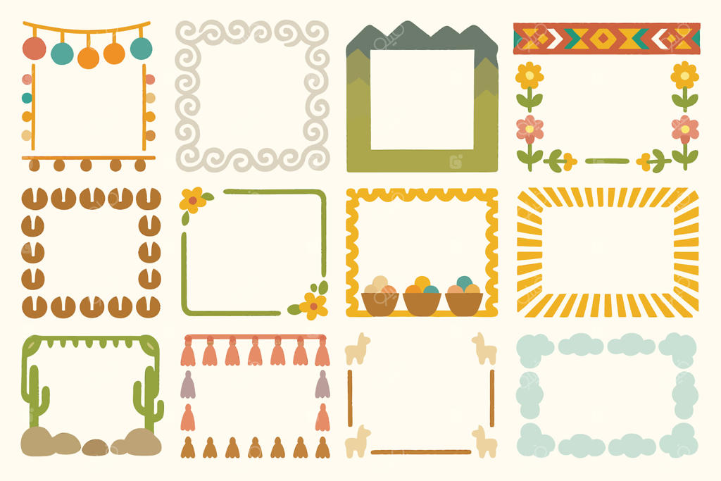 لاما آلپاکا رشته‌کوه‌های آند قاب‌های تزئینی پرو آمریکای جنوبی طراحی هنر مردمی