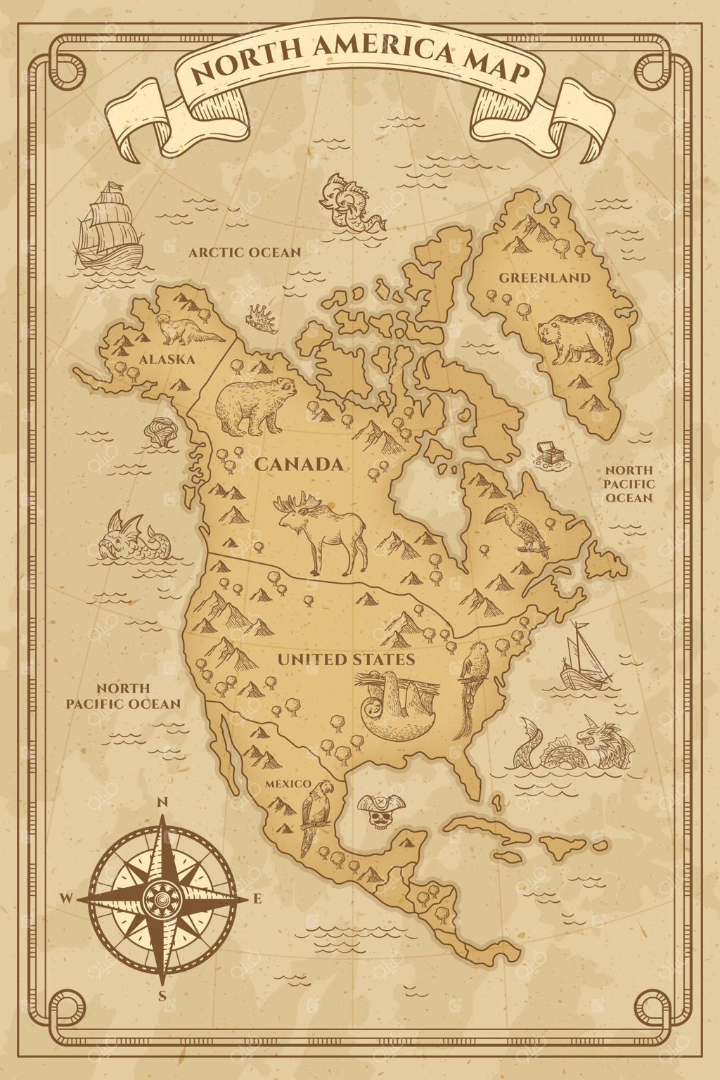 نقشه دست‌کشیده‌ای از آمریکا قدیم