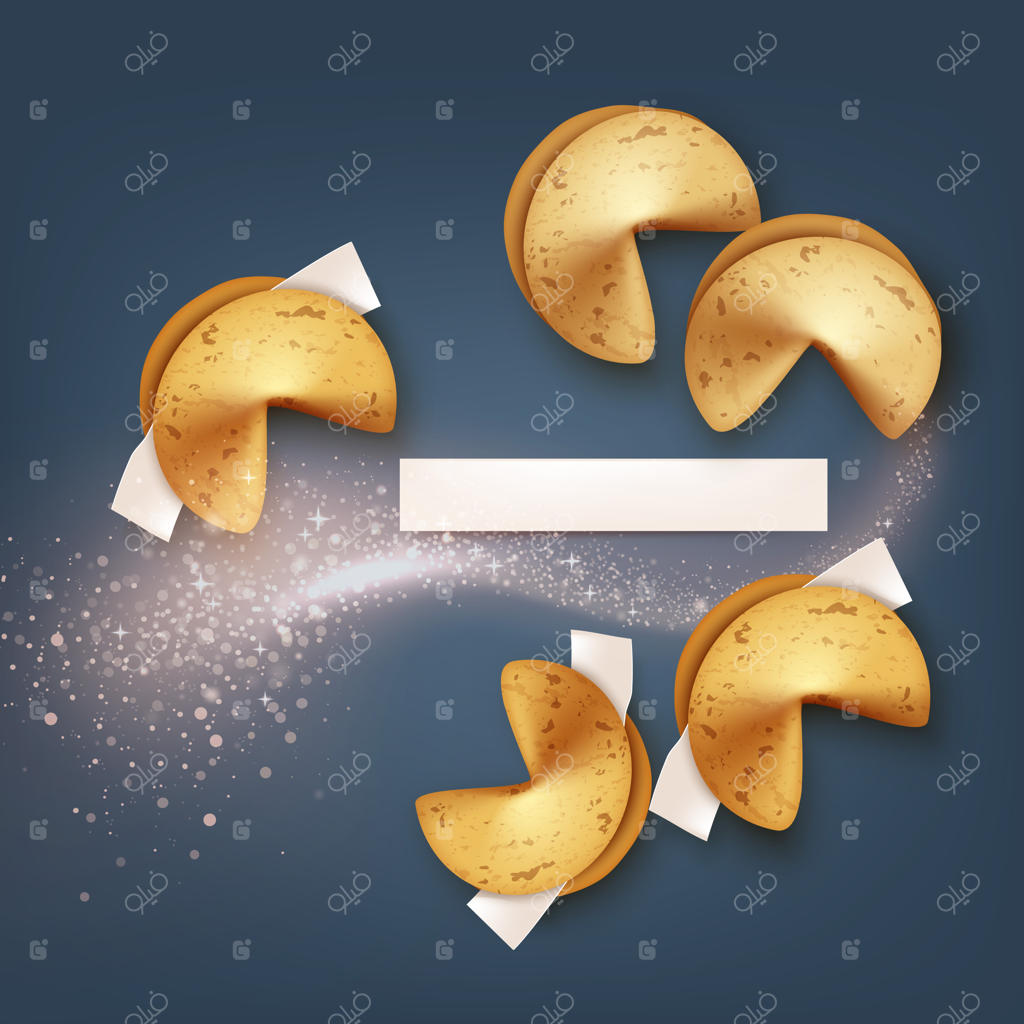 تصویرسازی از کوکی‌های شانس واقعی با کاغذ خالی و موج‌های درخشان