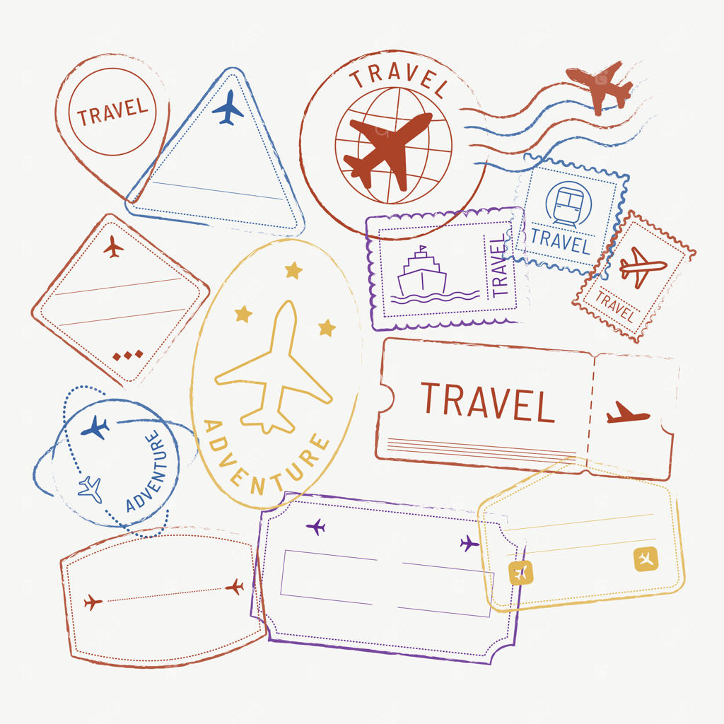 مجموعه وکتور برچسب و نشان‌های مسافرتی