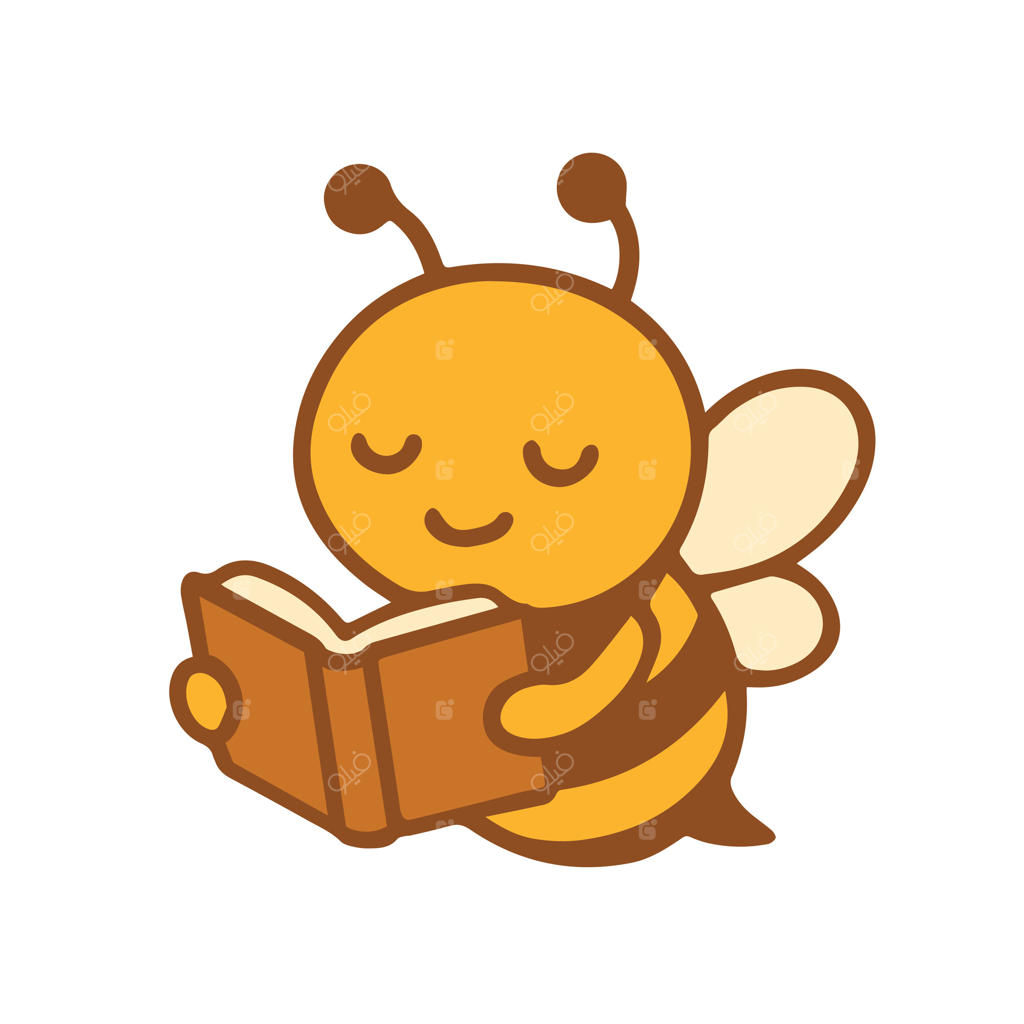زنبور کارتونی بامزه در حال خواندن کتاب