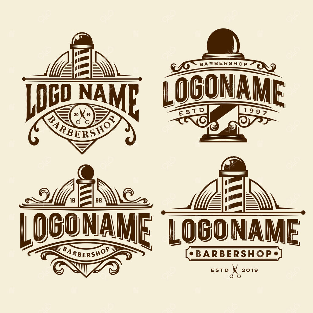 مجموعه قالب لوگوی آرایشگاه کلاسیک، بسته به سبک قدیمی. قالب وکتور لوگوی آرایشگاه کلاسیک