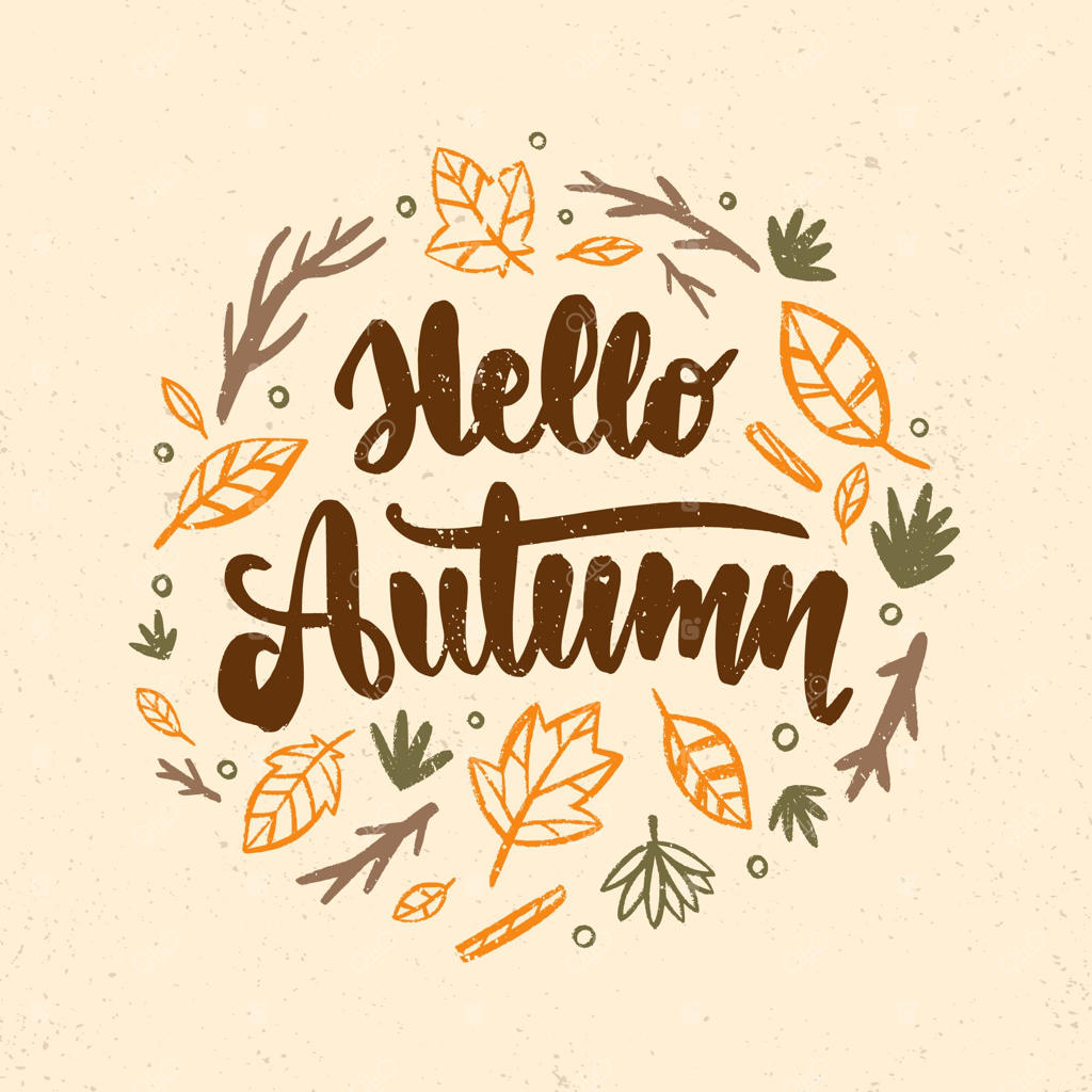 سلام پاییز با حروف‌نگاری و برگ‌های کشیده شده