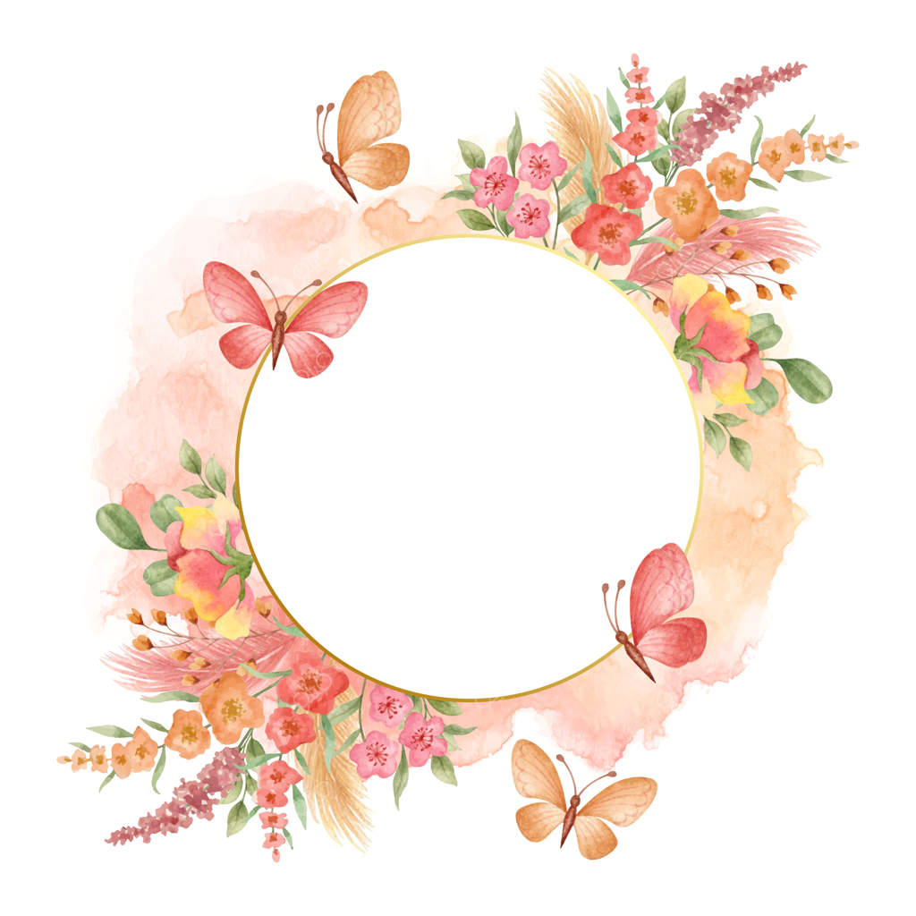 قاب گلدار آبرنگی زیبا با پروانه‌های دلنشین نقاشی دستي