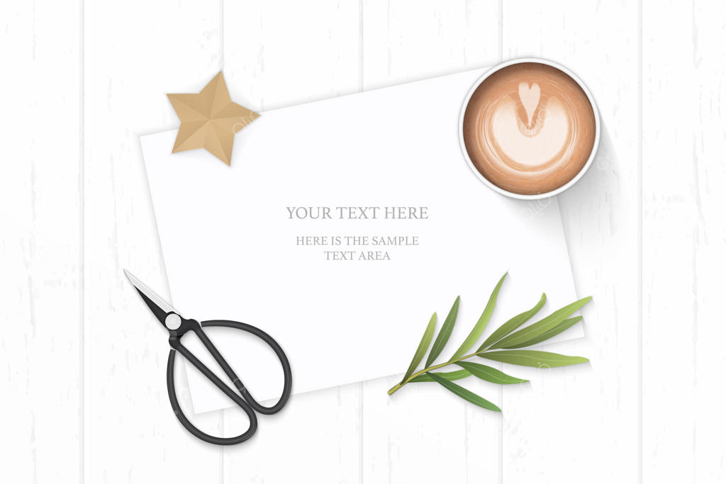 کاغذ سفید نویسندگی با قهوه و برگ ترخون روی زمینه چوبی