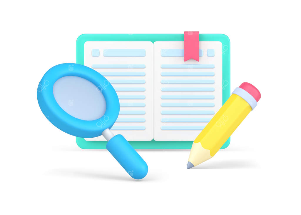مطالعه کتاب همراه با ذره‌بین و مداد برای استخراج اطلاعات مهم - آیکون ایزومتریک