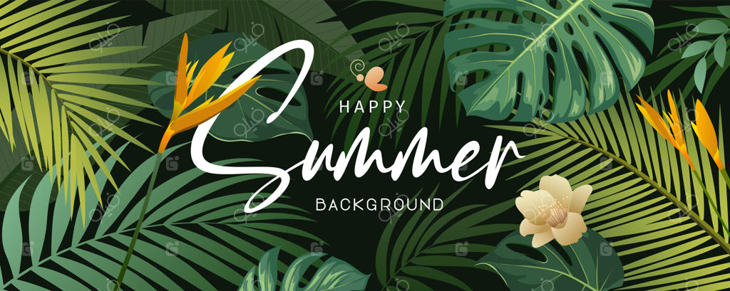 برگ سبز و گل استوایی با طرح تابستان شاد
