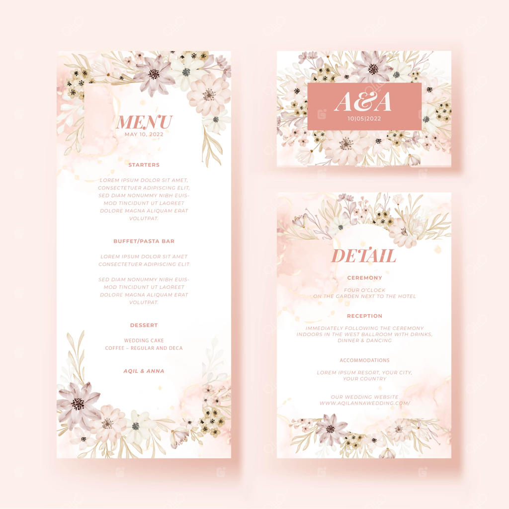 قالب طراحی منو و کارت توضیحات با طرح گل‌های لطیف