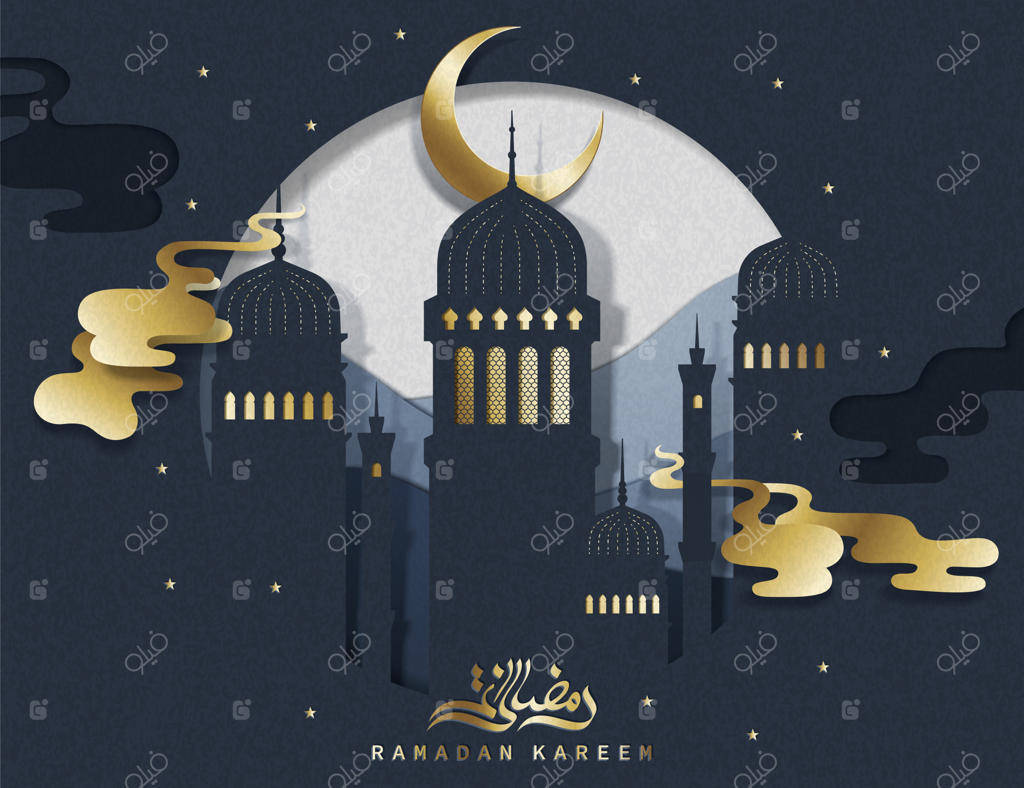 نقاشی رمضان کریم با هنر کاغذی مسجد