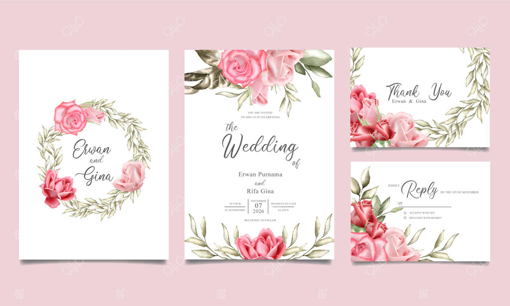 قالب دعوتنامه عروسی با طراحی آبرنگی