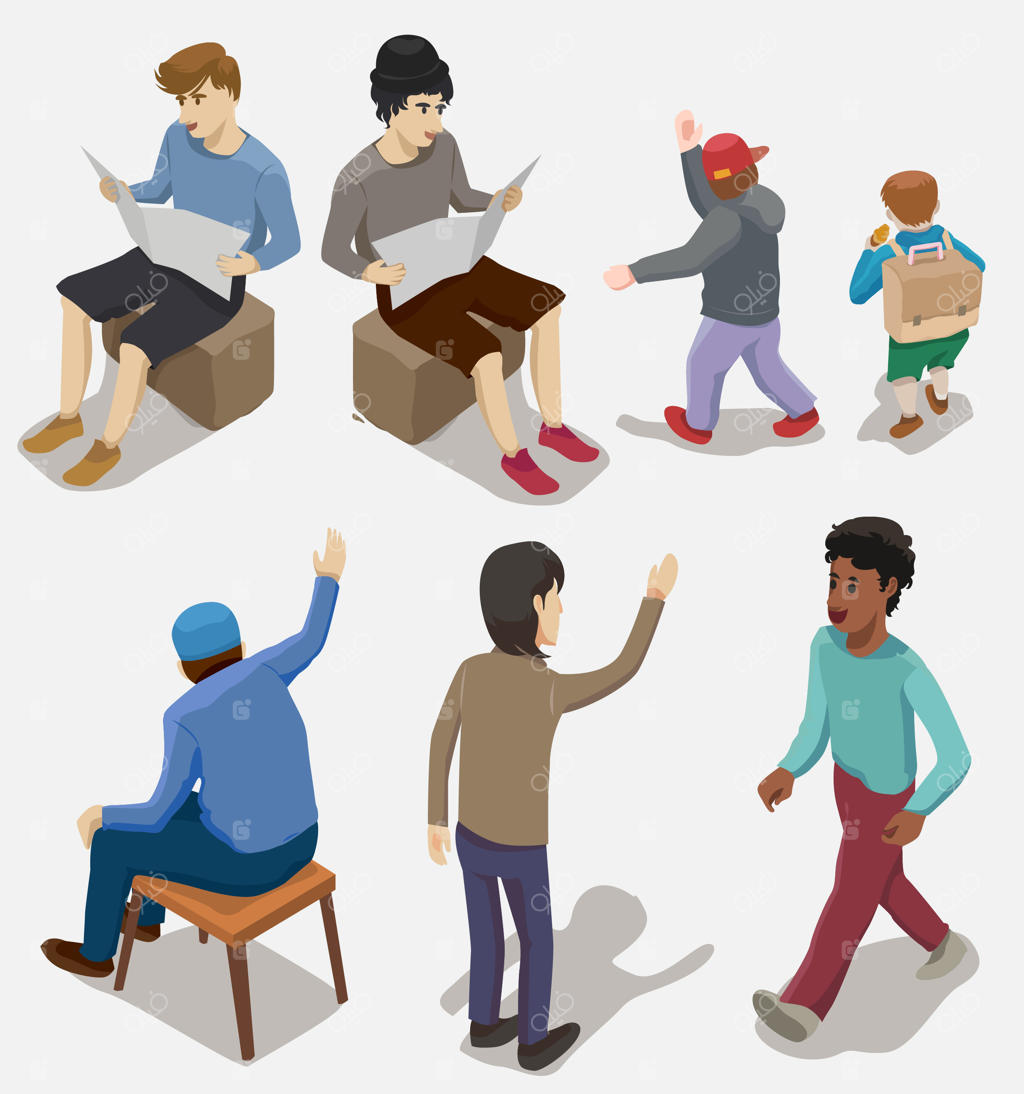 مجموعه افراد مختلف به صورت ایزومتریک روی زمینه سفید