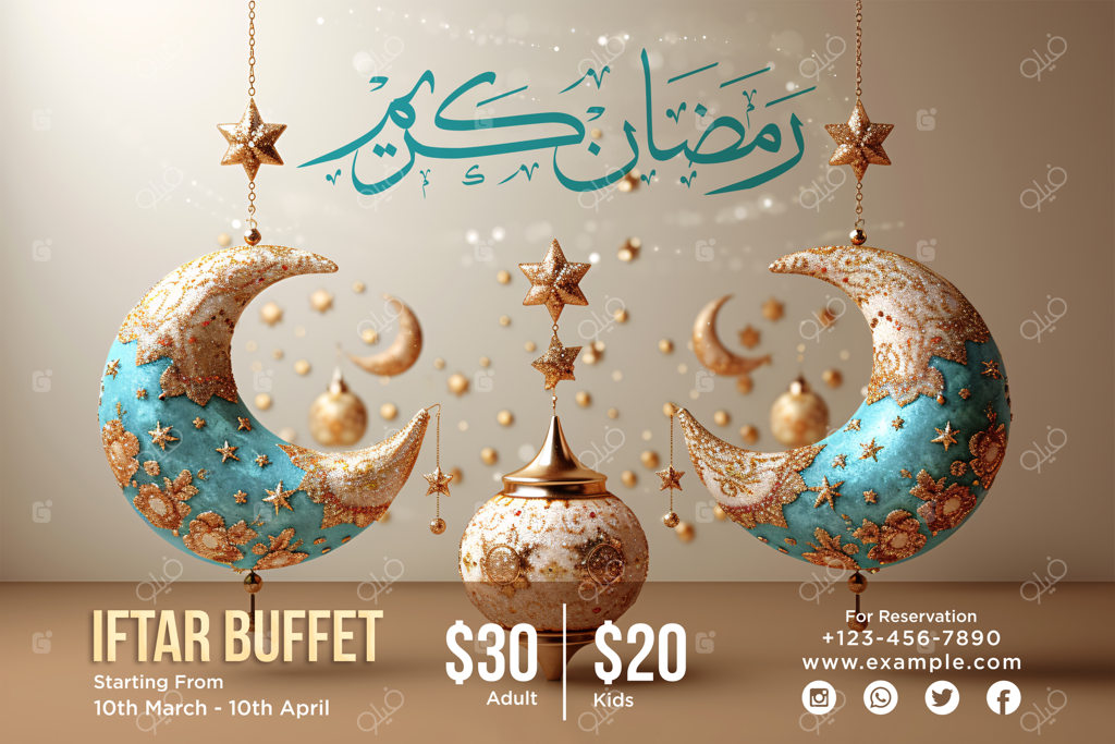 قالب طراحی بنر ستاره‌های آویزان رمضان برای فضایی زیبا و معنوی در ماه مبارک