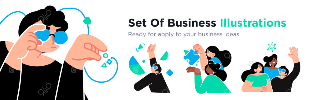 مجموعه‌ای از تصاویر مفهومی کسب‌وکار: صحنه‌هایی با حضور افراد در فعالیت‌های تجاری