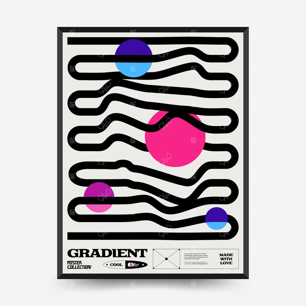 پوسترهای انتزاعی با گرادیان رنگی برای نمایشگاه هنری - قالب وکتور با اشکال ساده و ابتدایی