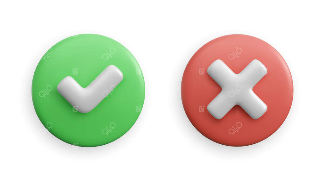 نماد تایید واقع‌گرایانه و آیکون لغو: طراحی موفقیت‌آمیز دکمه‌ها و نمادهای بسته‌شدن برای پروژه‌های طراحی گرافیکی، اپلیکیشن‌ها و وب‌سایت‌ها (تصویر وکتور)