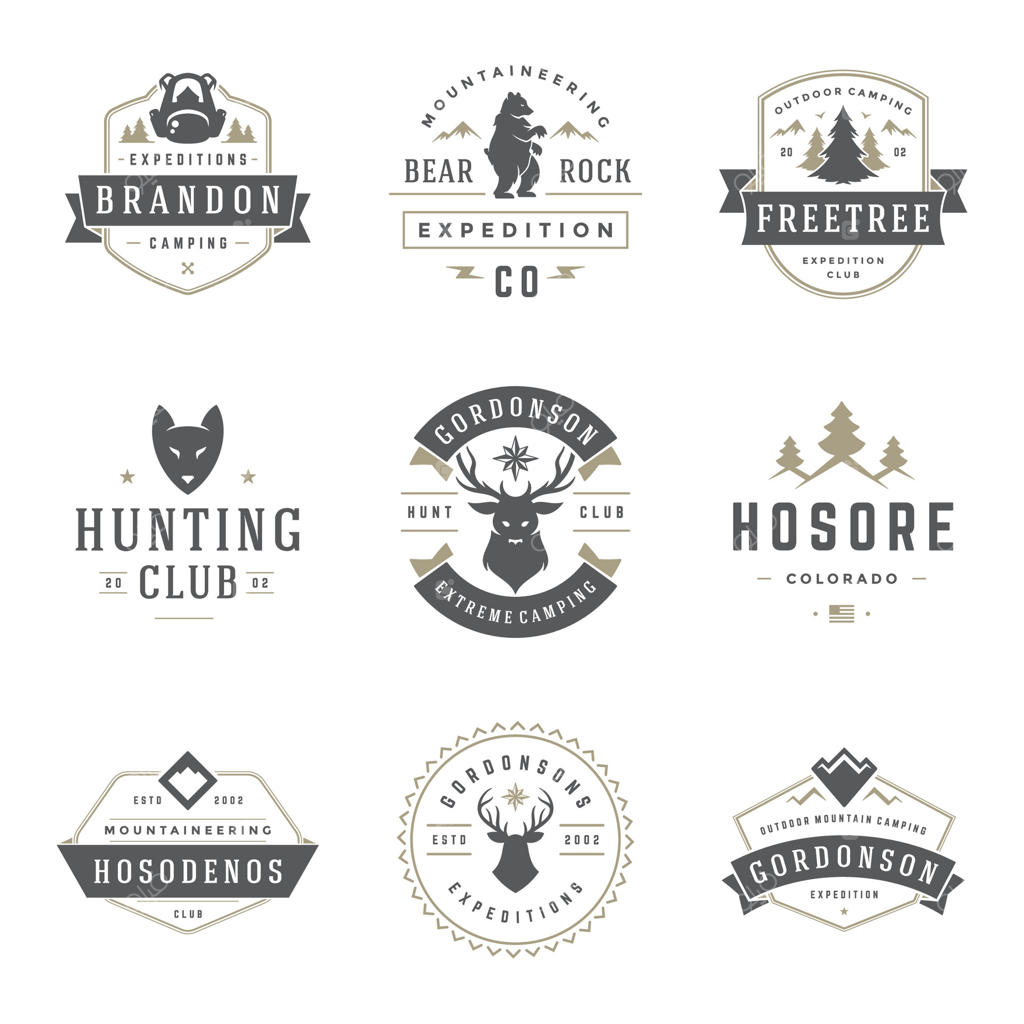 مجموعه الگوهای طراحی و عناصر سیلوئت برای لوگوهای کمپینگ