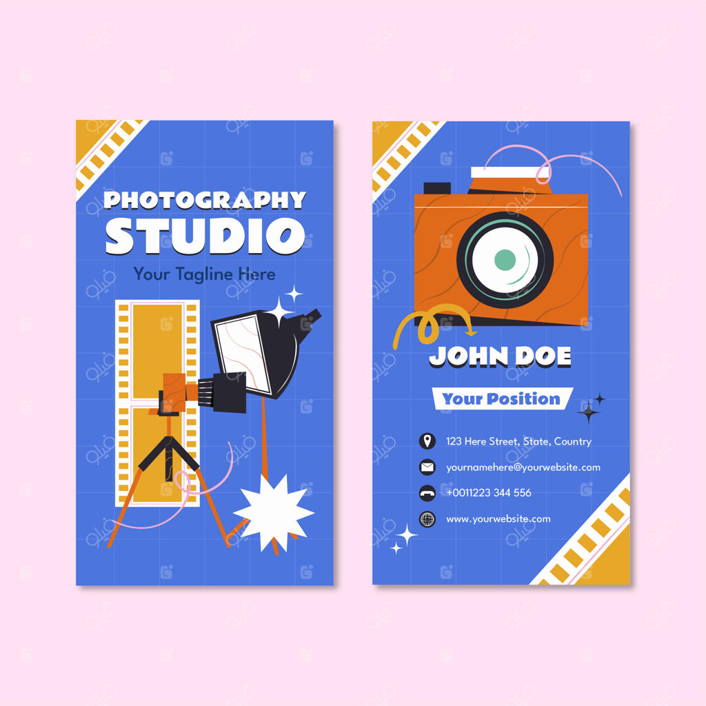 کارت ویزیت عمودی در استودیو عکاسی با طراحی ساده