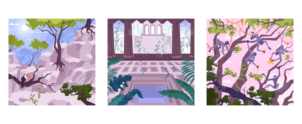 مجموعه‌ای از سه ترکیب مربع با مناظر مسطح