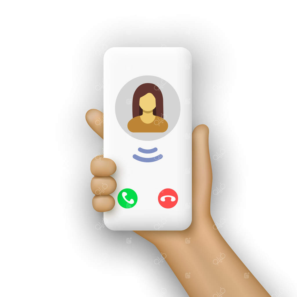 تلفن هوشمند در دست با تماس ورودی - تصویر سه‌بعدی به سبک کارتونی و مینیمال