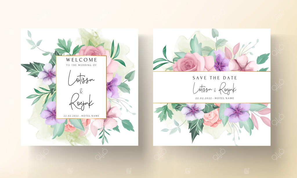 قالب کارت دعوت شیک با نقاشی دستی گل و برگ‌ها