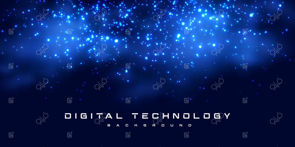 پس‌زمینه آبی و سبز فناوری دیجیتال و سرعت اتصال، اطلاعات سایبری و نانو، ارتباطات انتزاعی، نوآوری و داده‌های فناوری آینده، اتصال شبکه اینترنت، هوش مصنوعی و کلان‌داده، تصویرسازی خط و نقطه