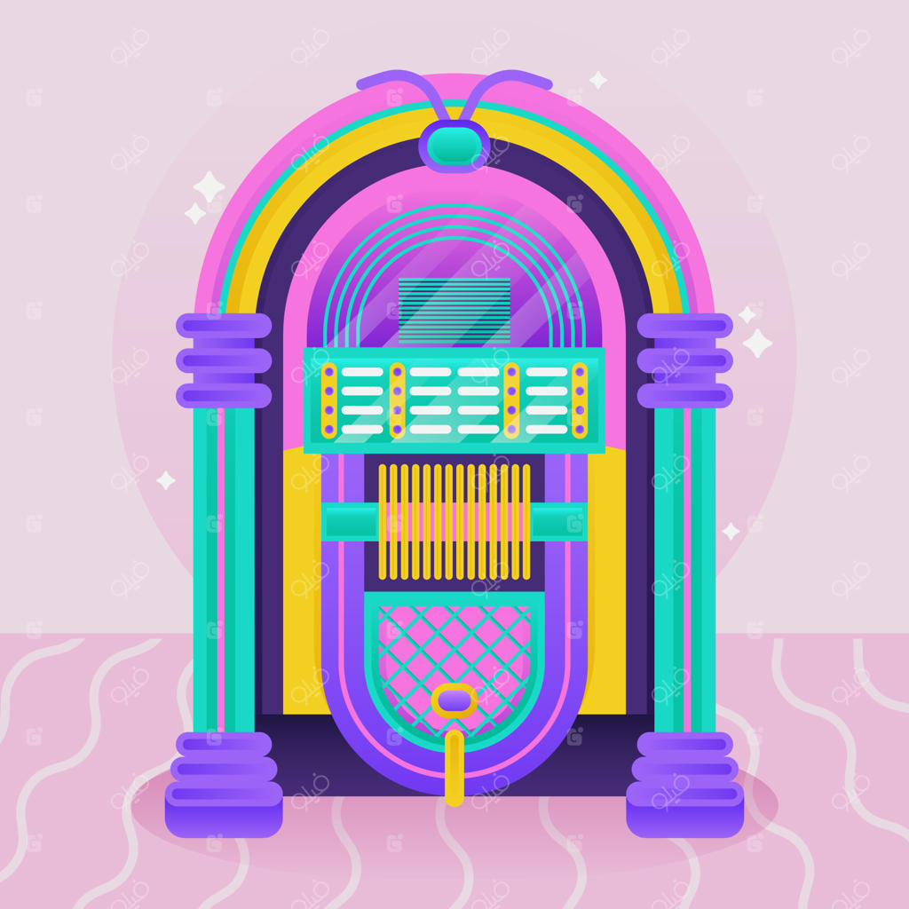 تصویرسازی جعبه موسیقی با طراحی تخت