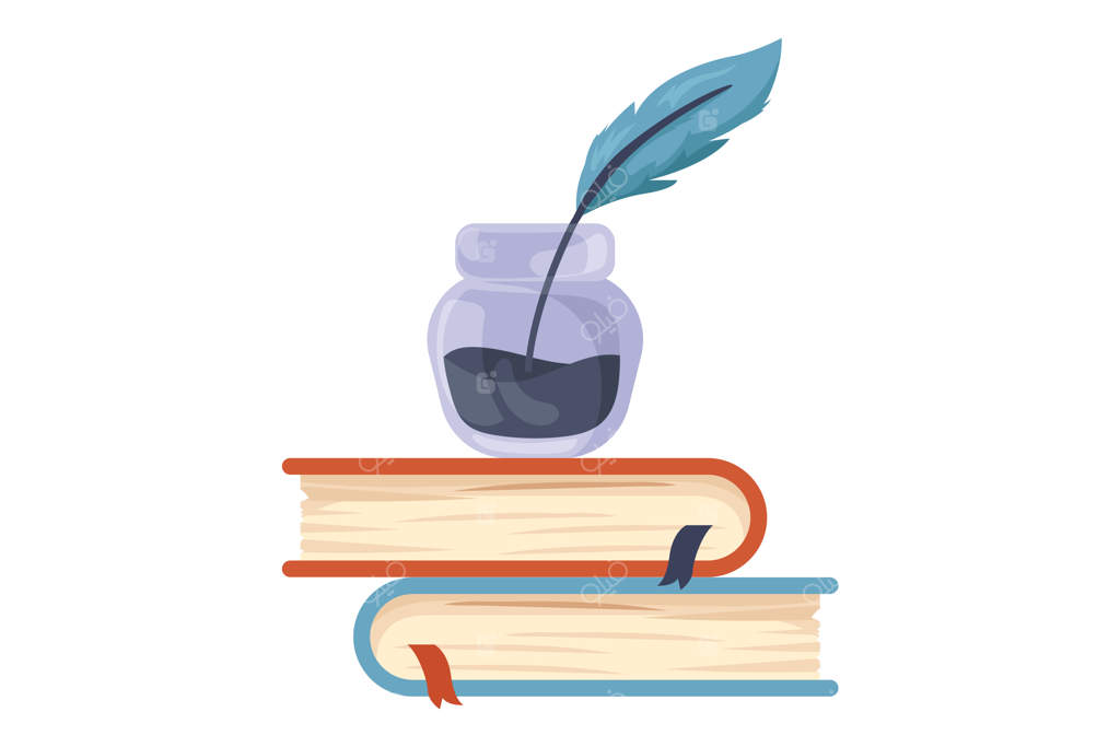 تصویر وکتور از انبوه کتاب‌های شعر و قلم‌ها