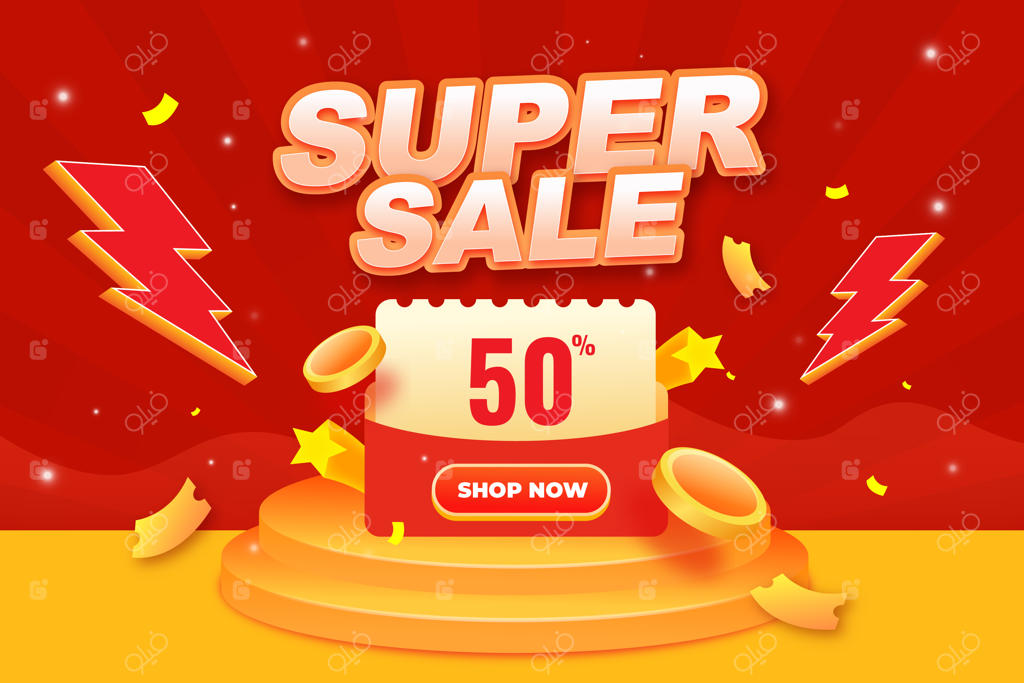 بنر قرمز و زرد برای تخفیف فوق‌العاده وکتور کوپن