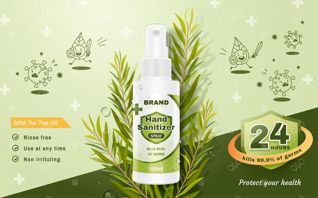 قالب تبلیغاتی برای اسپری ضدعفونی‌کننده دست
