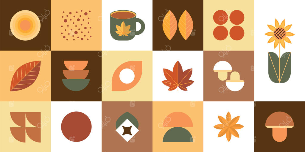 بررسی پترن آیکون‌های پاییزی رنگارنگ به صورت وکتور حرفه‌ای