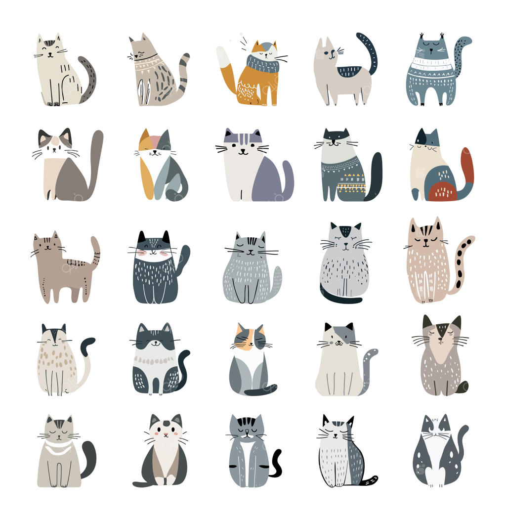 مجموعه طرح وکتور گربه‌های بامزه برای چاپ روی تیشرت، بنر و کارت