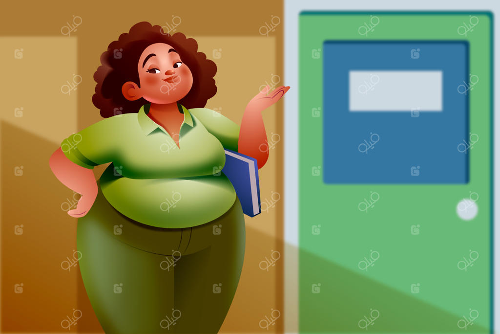 معلم سبزپوش ایستاده در مقابل در سبز