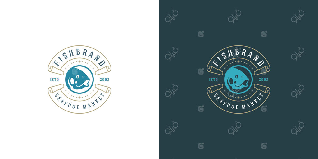 لوگو یا نشان آبزیان برای بازار ماهی و رستوران - طراحی قالب نشان با طرح سیلوئت ماهی