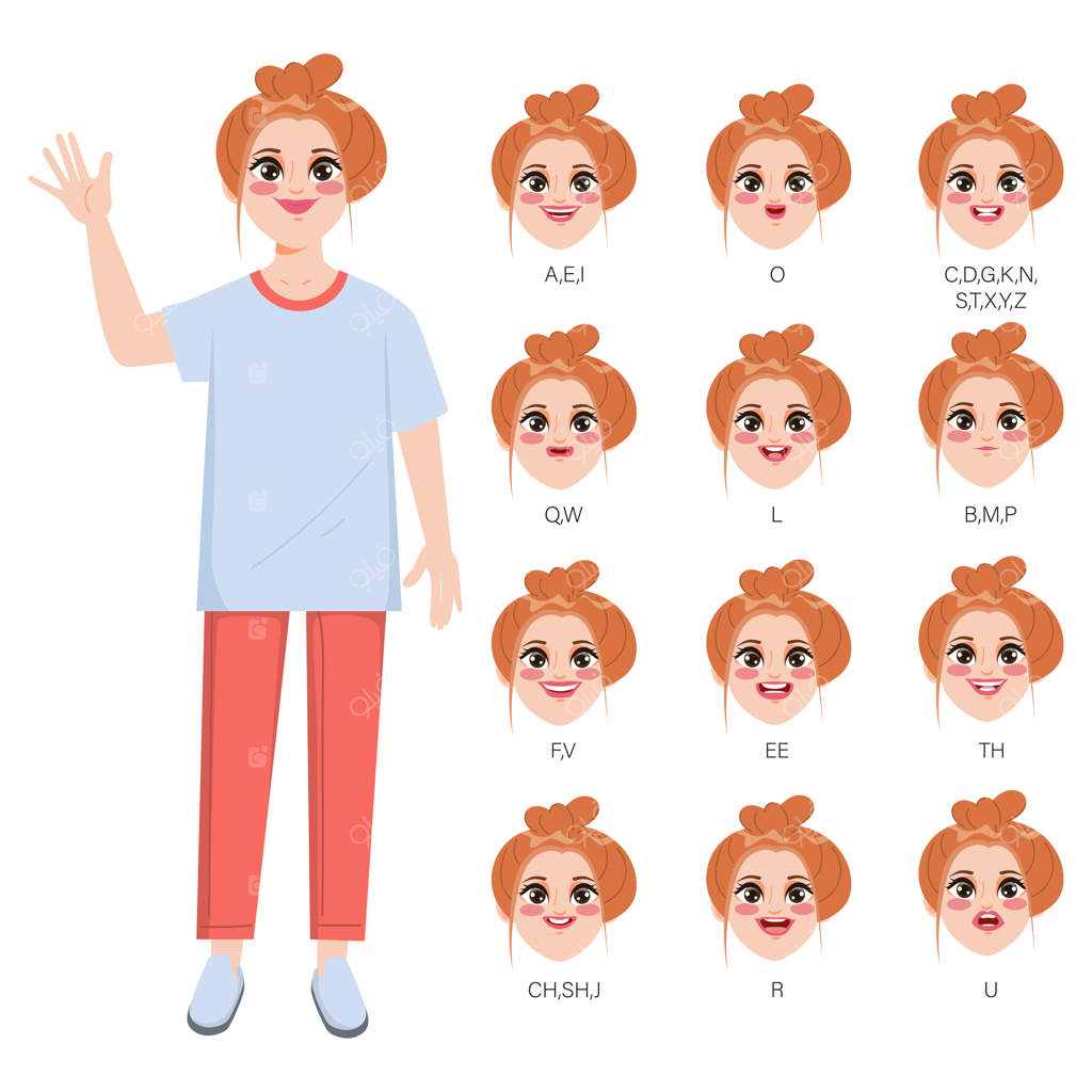 شخصیت انیمیشنی با دهان پزشک حروف را با لب، زبان و دندان تلفظ می‌کند