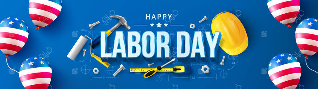 قالب پوستر روز کارگر - جشن روز کارگر با بادکنک پرچم آمریکا