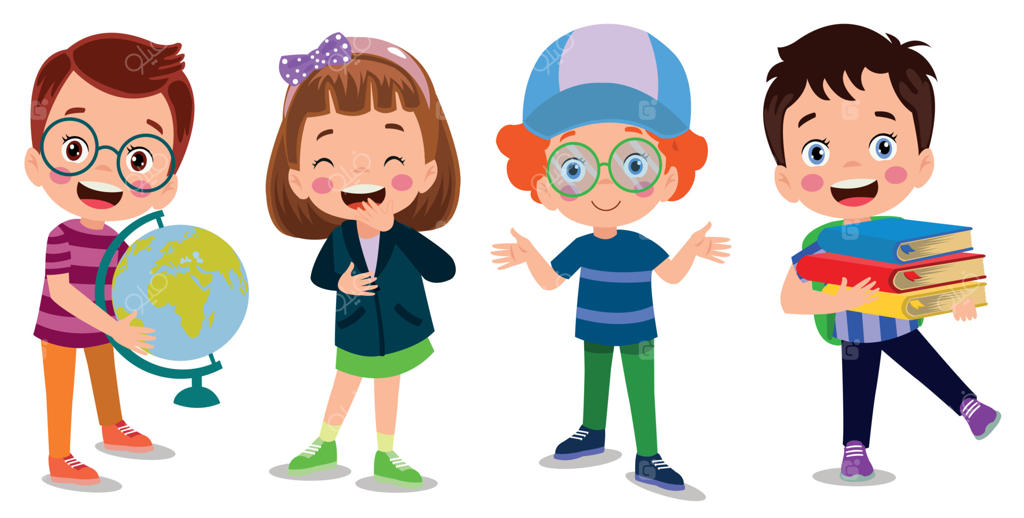 کودکان بامزه کتاب به دست با نقشه جهان در حال لبخند